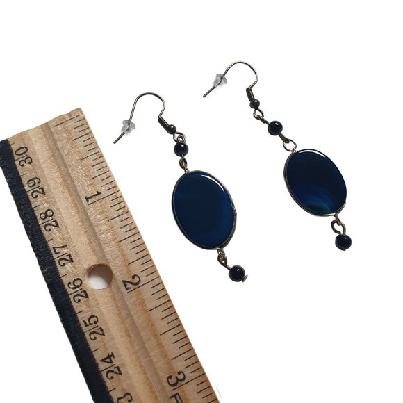 Handmade By Donovan Cobalt Blue Vintage Glass Dangle Earrings Fashion Costume - Picture 2 of 5